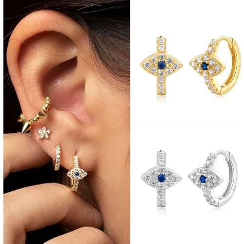 Genuine Sterling Silver 925 Hoop Earrings Delicate Demon Eye Earrings Womens Personalized Fashion Sapphire Jewelry