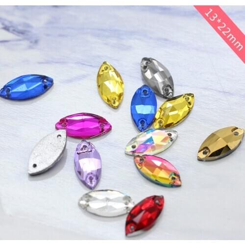 20pcs 13x22mm navette crafts Sew On Flatback Rhinestone 2 Holes Beads Stones 2-Hole button bead For DIY colors For Clothes