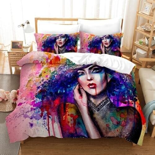 Beautyy Lady Bedding Set Watercolour Sexy Elegant Woman Duvet Cover for Adults 150 Bed Set Single King Size Bed Linens