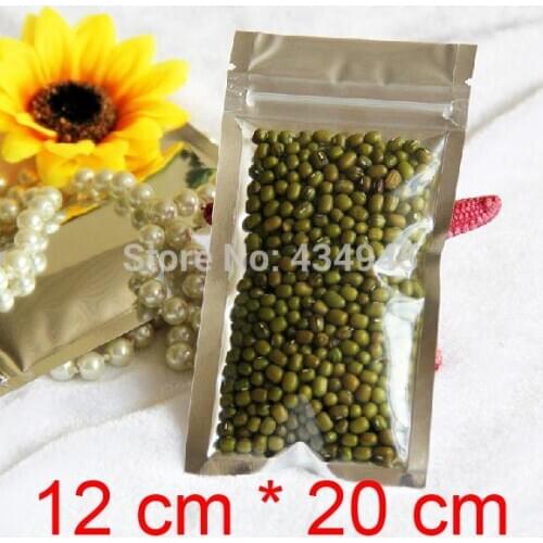 Free Shipping 100pcs/lot 12 cm * 20 cm *160mic High Quality Half Clear + VMPET Zip Lock Bag Tea Packaging Bags Small Gift Bags