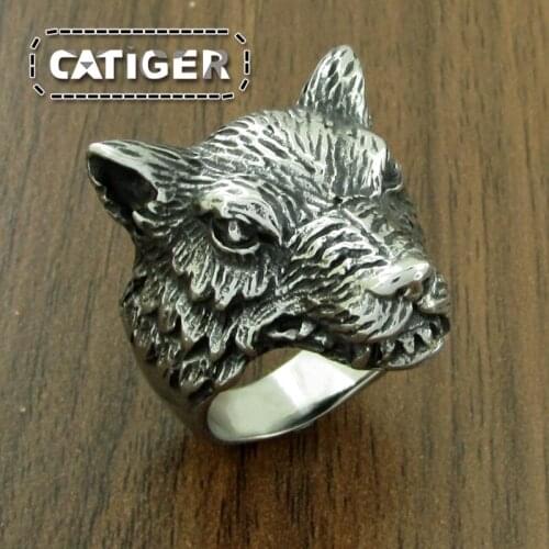 Free Shipping Ethnic 316L Stainless Steel Viking Wolf Head Ring For Golden Plated North European Wolf Ring Animal Jewelry