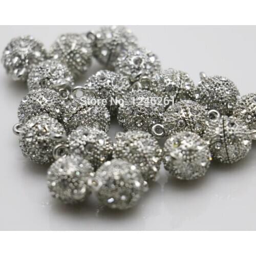10PCS Silver Color Rhinestone beads Accessory button findings for snaps jewelry metal parts DIY Making Design magnetism Necklace