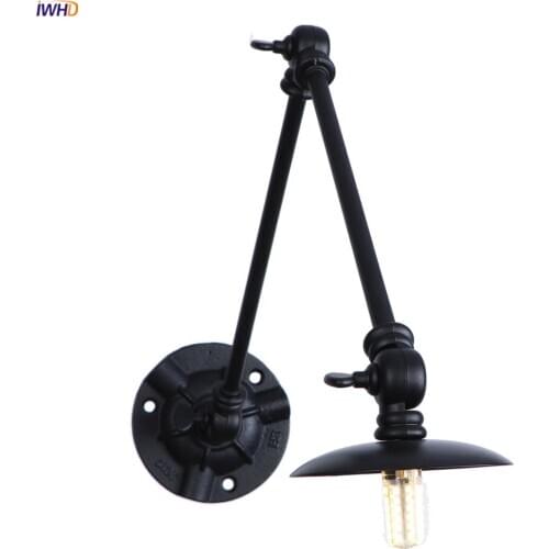 IWHD Loft Decor Industrial Retro Wall Lights For Home Bedroom Stair Mirror Black Swing Long Arm Wall Lamp Vintage Apliques Pared