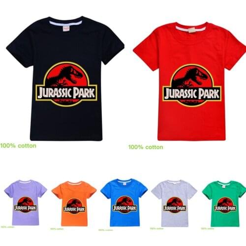 Kids Boys Girls Jurassic Park Anime Summer Clothes For Kids Dinosaur Cosplay T-shirt Pullover 100% Cotton Leisure Fashion Tops