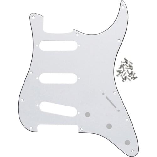 FLEOR 3Ply White Electric Guitar Pickguard Scratch Plate with Screws for ST SSS 11 Hole Guitar
