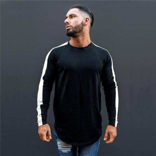 Mens New Brand Long Sleeve T-shirt Men Patchwork Stitching Raglan Sleeve Style T-shirt Men Workout Solid O-neck Tops