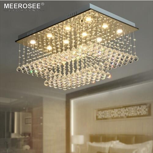 K9 Crystal Ceiling Lights Fixture Rain Drop Rectangle Clear Crystal Ceiling Lustre De Cristal For Household Hotel Deco luminaria