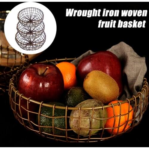 Retro Hand-woven Iron Fruit Basket Desktop Hollow Out Vegetable Storage Bowl Kitchen Snack Tray