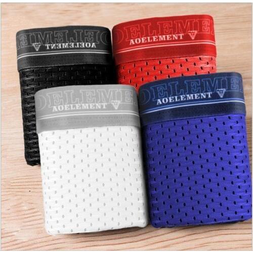 Young mens underwear mesh boxer shorts sports ice silk modell hollow summer boxer shorts head