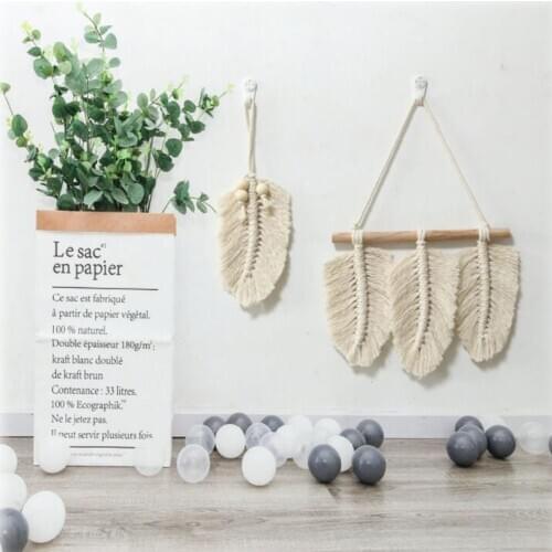 2pcs Macrame Woven Plume Wall Hanging Tapestry Handmade Cotton Bohemian Leaf Art Apartment Dorm Room Wedding Decoration