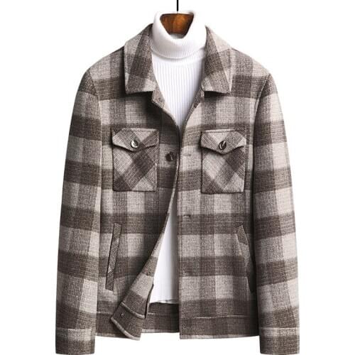 New autumn/winter mens wool double-sided tweed jacket Retro cargo style casual fashion cardigan single-breasted jackets coad