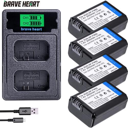 New NP-FW50 USB Dual charger+4x NP FW50 batteries for Sony NEX-5 NEX-7 SLT-A55 A33 A55 A37 A3000 A5000 A5100 A6000 A6300 A7000