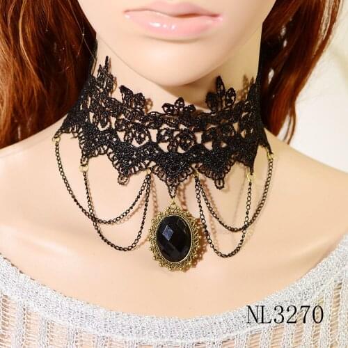 New Arrival Black Retro Flowers Lace Necklace Chains Tassel Flower Alloy Metal Pendant Collar Choker Necklace