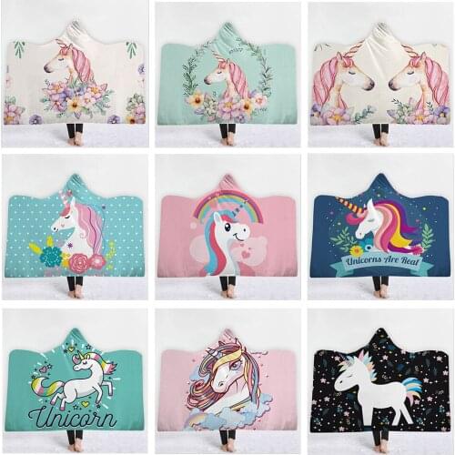Unicorn Series Hooded Blanket Sherpa Fleece Ocean Wearable plush Throw Blanket on Bed Sofa Thick warm Blanket