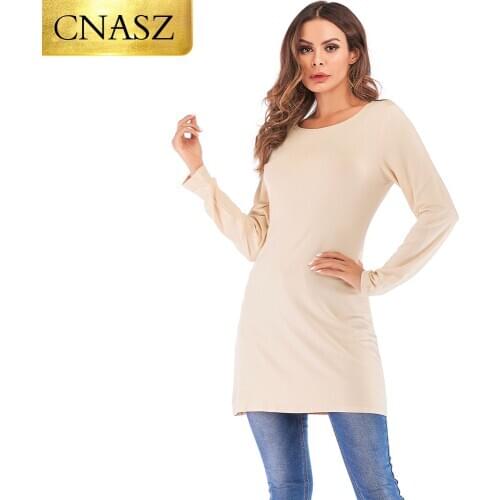 Solid Color Non-sheer Quality Tops Straight Sleeves Casual Shirt Womens Crew Neck Dress Bottoming Shirt For Dubai Ladies