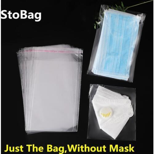 StoBag 100pcs Clear Self Adhesive Cellophane Storage Bag for Mask Packet Plastic OPP Packaging Bag Resealable Self-adhesive