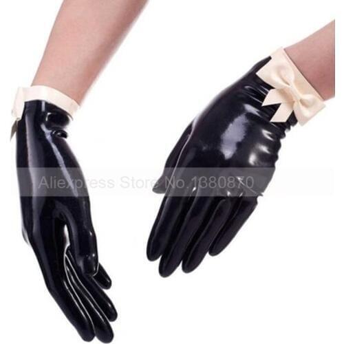 Rubber Latex Shorts Gloves with Small Bowknot S-LA102