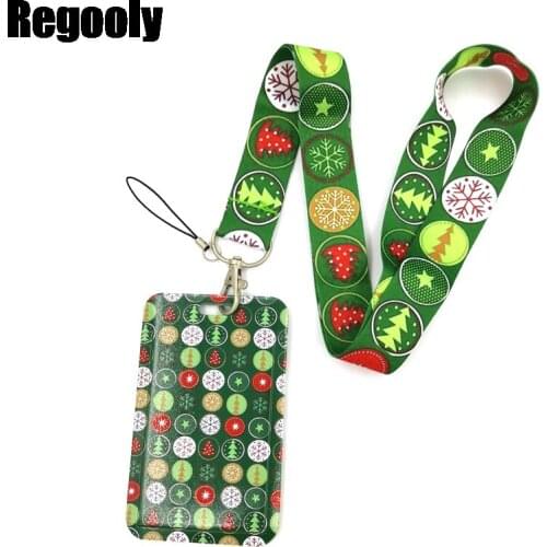 Merry Christmas Tree Lanyard Credit Card ID Holder Bag Student Women Travel Card Cover Badge Car Keychain Decorations