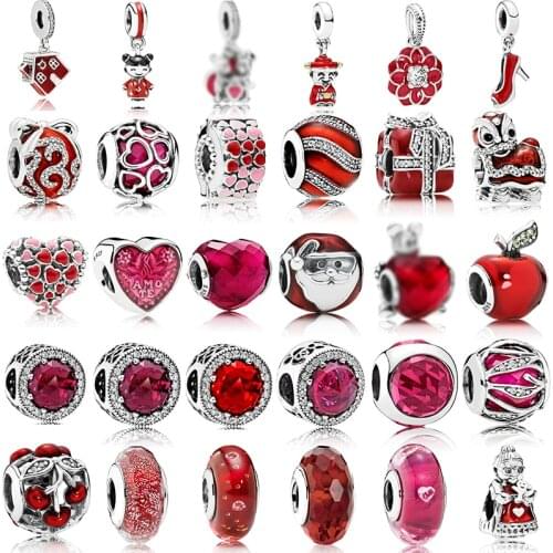 High Quality 925 Sterling Silver Mothers Day Red Charm Original Diy Fashion Jewelry Suitable For Original Style Charm Bracelet