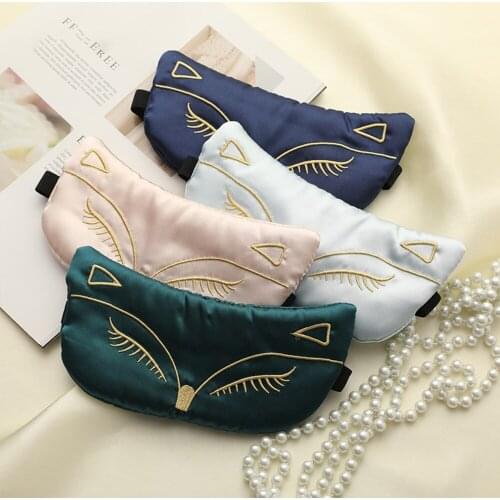 Fox Silk Sleep Mask Cute Sleeping Eye Cover Dream Night Silk Mask Adust Band For Women Men Blindfold Sort Bandage Travel Health