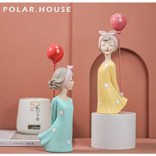 Modern Fashion Balloon Girl Sculpture Elegant Character Figures Home Decoration Accessories Living Room Decor Ornaments Gift New