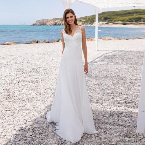 White Beach Wedding Dresses A-Line with Lace Back Custom Made Cheap Bridal Gowns Vestido De Noiva