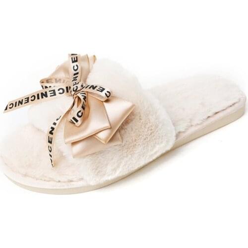 Women Home Slippers Winter Warm Shoes Woman Slip on Flats Slides Female Faux Fur Slippers Women Shoes Open toe