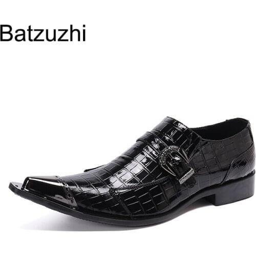 Batzuzhi Italian Type Luxury Mens Shoes Pointed Iron Toe Black Genuine Leather Dress Shoes Men Formal Business Zapatos Hombre