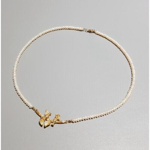 LiiJi Unique Birds and Leaves Real Freshwater Pearl Tiny Beads 925 Sterling Silver Gold color Clasp Delicated Jewelry Women Gift