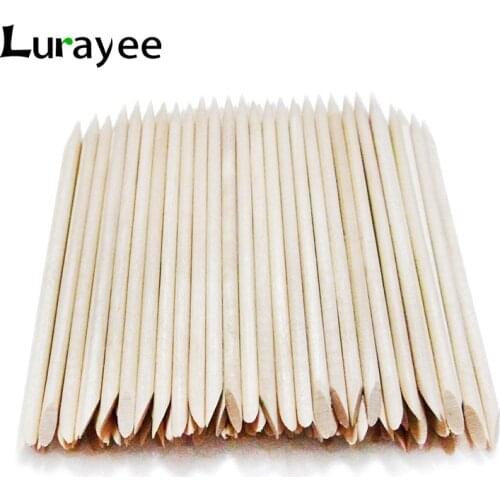 Lurayee Nail Cuticle Pusher Orange Wood Sticks Nail Manicures Remover Wooden Design Nail Gel Polish Drawing Stick for Nail Art