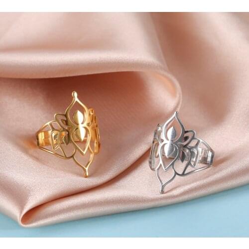 Vintage Hollow Filigree Flower Couple Ring Flower of Life Celtics Knot Adjustable Rings Stainless Steel Fine Jewelry for Women