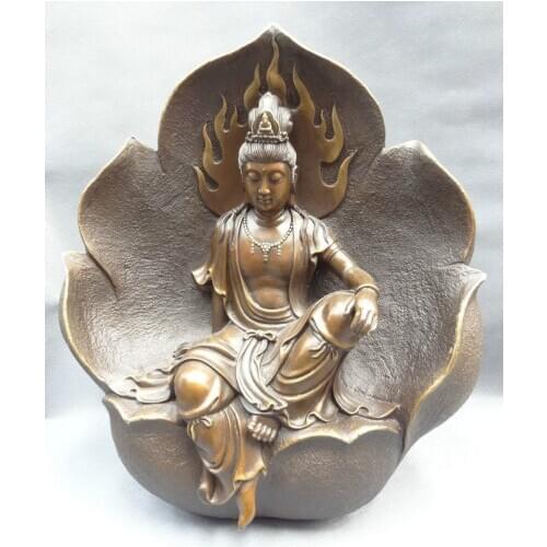 Xd 00785 19" China Pure Bronze Buddhism Kwan-Yin Set Goddess GuanYin In Lotus Statue