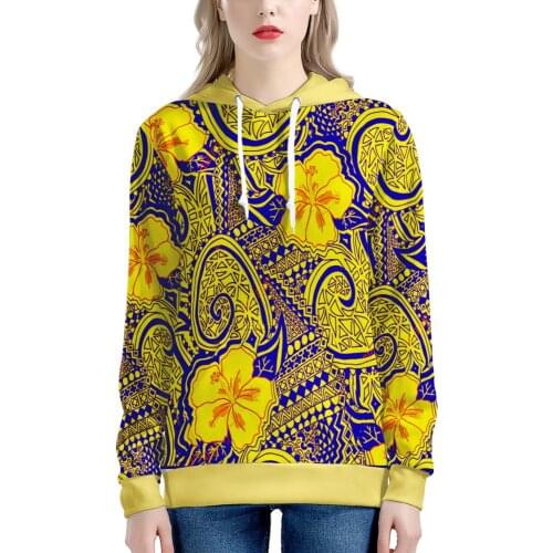Dropship Polynesian Traditional Tribal Style Printing Pattern Women Long Sleeve Hoodie Print Fall Girl Leisure Hooded Hoodies