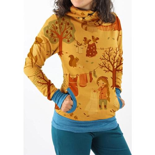 Women Cartoon Animal Bird Printed Hoodies Sweatshirt Autumn Winter Long Sleeve Hoody Pullover With Pockets