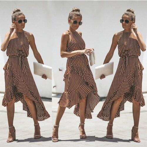 Brown Dress Dot Print Dress Polka Dot Dress High Waist Sleeveless Bandage Streetwear Zomerjurk Dames 2021 Vestidos De Mujer