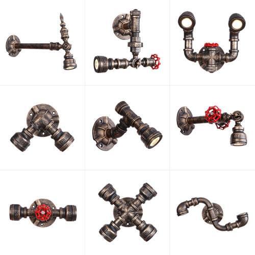 1/2 Heads Steam Punk Loft Industrial Iron Rust Water Pipe Retro Wall Lamp Led E27 Sconce Lights Fixtures Vintage House Lighting