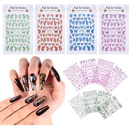 1PC 3D Butterfly Nail Art Laser Stickers Adhesive Sliders DIY Holographic Nail Transfer Decals Foils Wraps Decorations Manicures