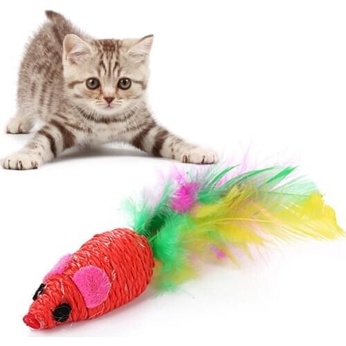 1pc Mice Toy Creative Funny Faux Feather Pet Chase Toy Mouse Toy For gatos Kittens Pet Supplies Random Color