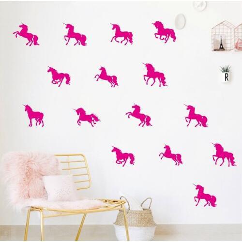 16Pcs Cartoon Little Unicorns Wall Stickers Wall Decal , DIY Variety Styles Vinyl Unicorns Home Decoration Girls Room Decor