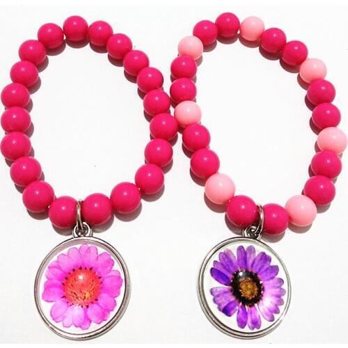 24pcs (12color)Chrysanthemums and daisies Cartoon hand chain for girls rose pink red green glass Bracelets DIY jewellery