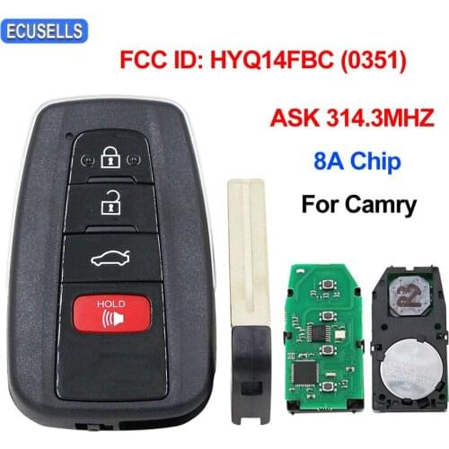 3+1/4 Button Remote Smart Car Key Fob ASK 314.3MHz with 8A Chip FCC ID: 14FBC-0351-US for Toyota Camry 2018 2019 HYQ14FBC