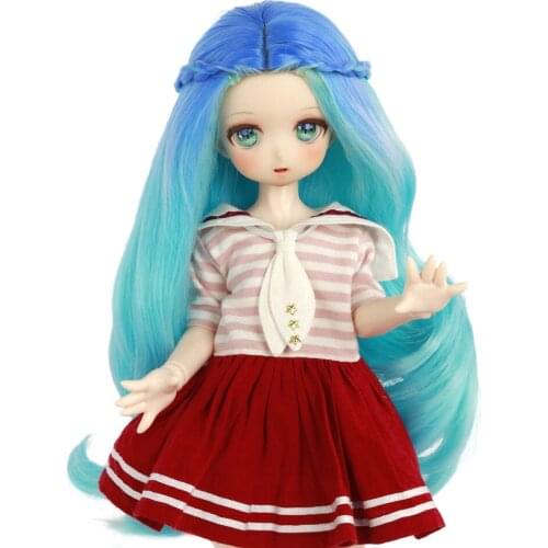 Aidolla 1/3 BJD Doll Wig Long Curly Doll Hair Gradient Blue Big Roll Wig High Temperature Wire Doll Accessories For DIY BJD Doll
