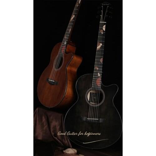 40 inch Acoustic Guitar 21 Fret Top Solid Spruce for Beginner Students Graffiti Guitar Folk AGT364