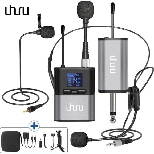 UHURU Wireless Microphone with Lavalier Mic Headset Mic, Handheld Mic, Rechargeable Bodypack Transmitter&Receiver for Recording