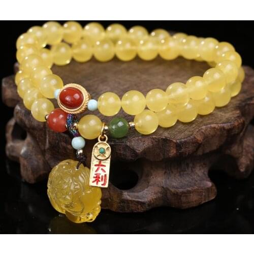 Original Design Amber Beeswax Multilayer Bracelets for Women Girls South Red Rose Pendant Light Luxury Jewelry