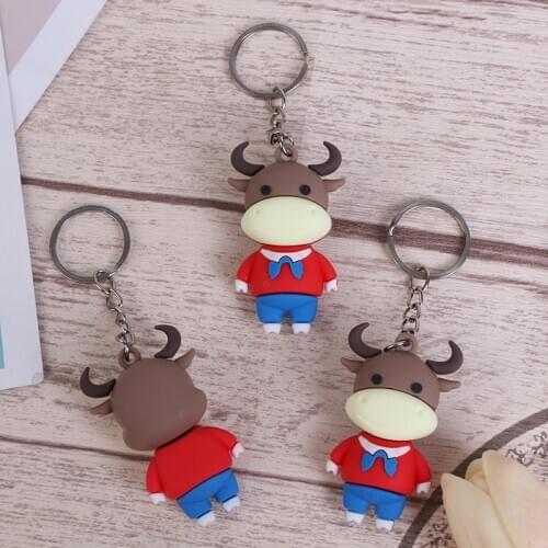 1Pc 2021 New Year of the Ox Keychain Cow Doll Keychain Car Key Chain Bag Pendant Keyring Cartoon Toy