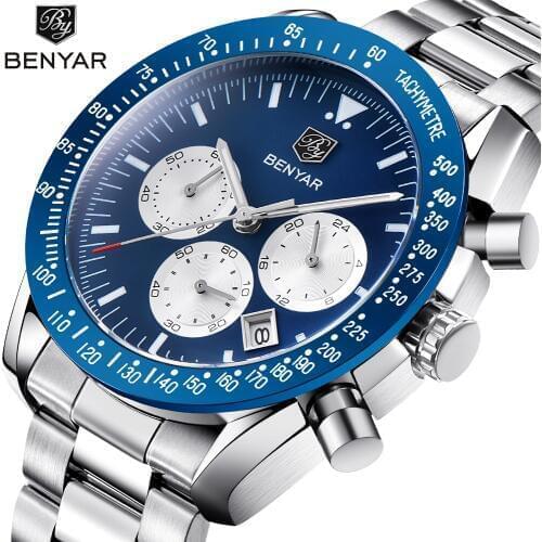 Top Luxury Brand BENYAR Men Watch Full Steel Business Clock Quartz Watch Men Casual Waterproof Sports Watches Relogio Masculino