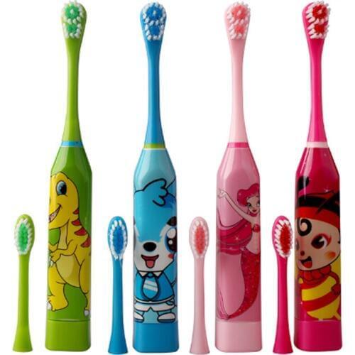 Children Kid Battery Operated Toothbrush Pattern Double-sided Tooth Brush Heads Teeth Clean Oral Care Tools With 2 Replace Heads