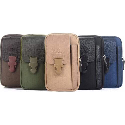 Men Outdoor Sports Waist Bag Canvas Solid Phone Purse Business Belt Bum Pouch Multi-functional Men Festival Gifts