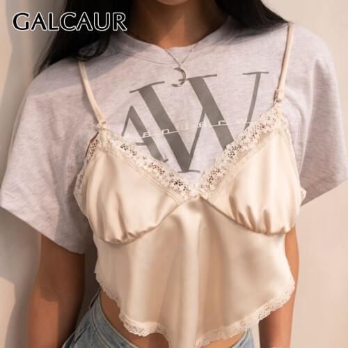 GALCAUR Patchwork Sling For Female T Shirts O Neck Short Sleeve Irregular Hem Navel Exposed Slim Women’s Casual T Shirt 2020